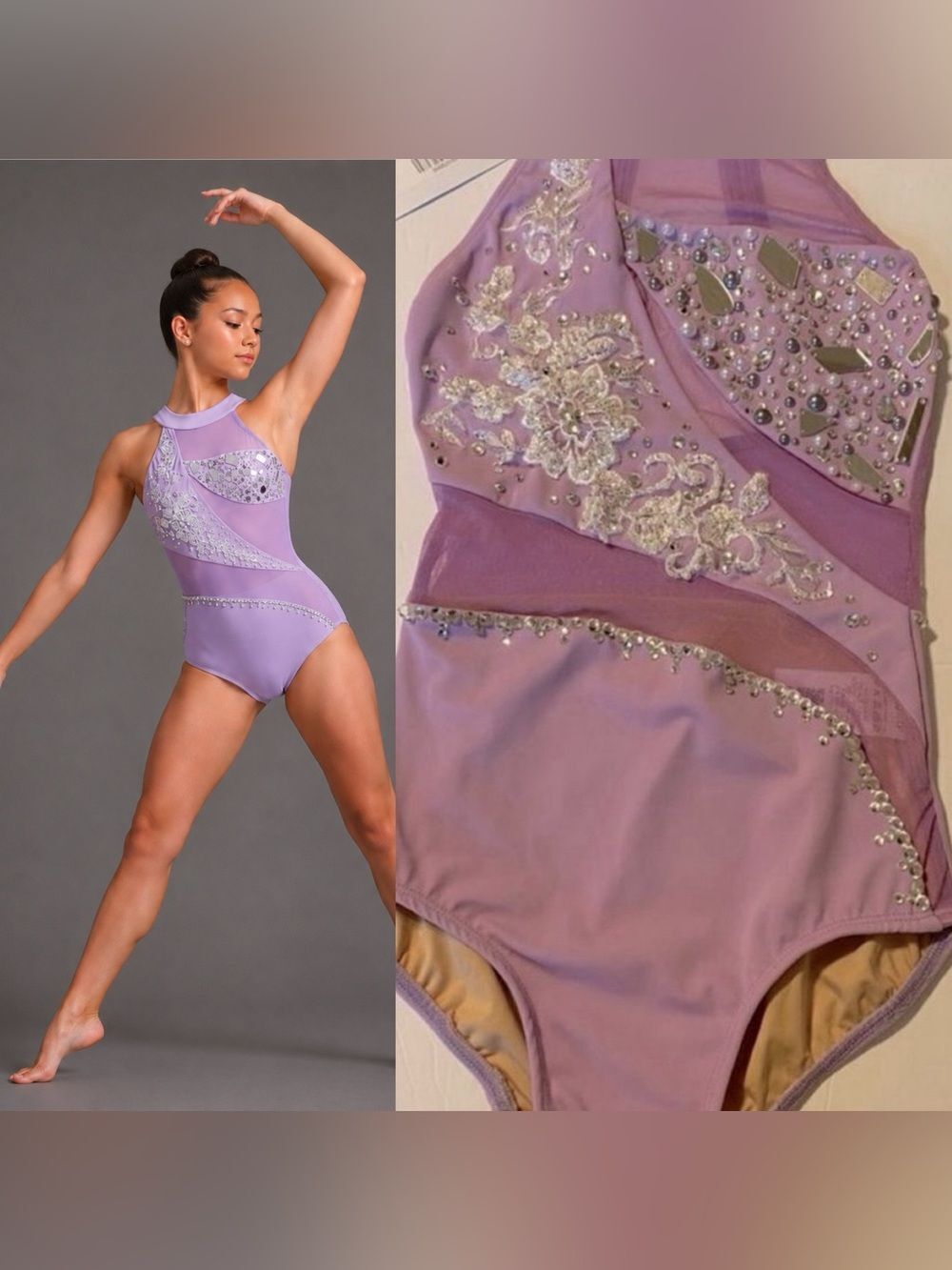 Custom lyrical solo custom dance costume leotard illusion lavender AXS NEW